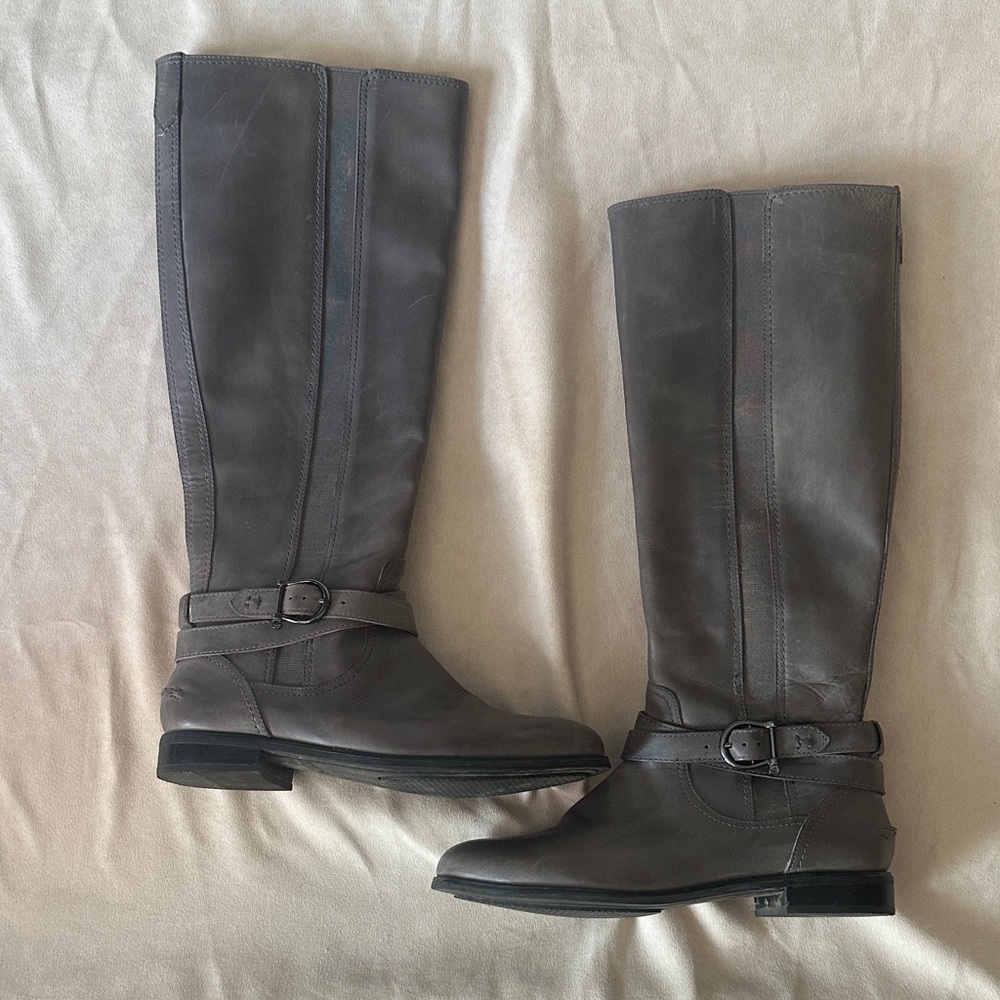 Women's Gray Leather Knee-High Boots